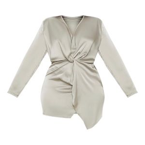 Sage Green Satin Long Sleeve Wrap Dress